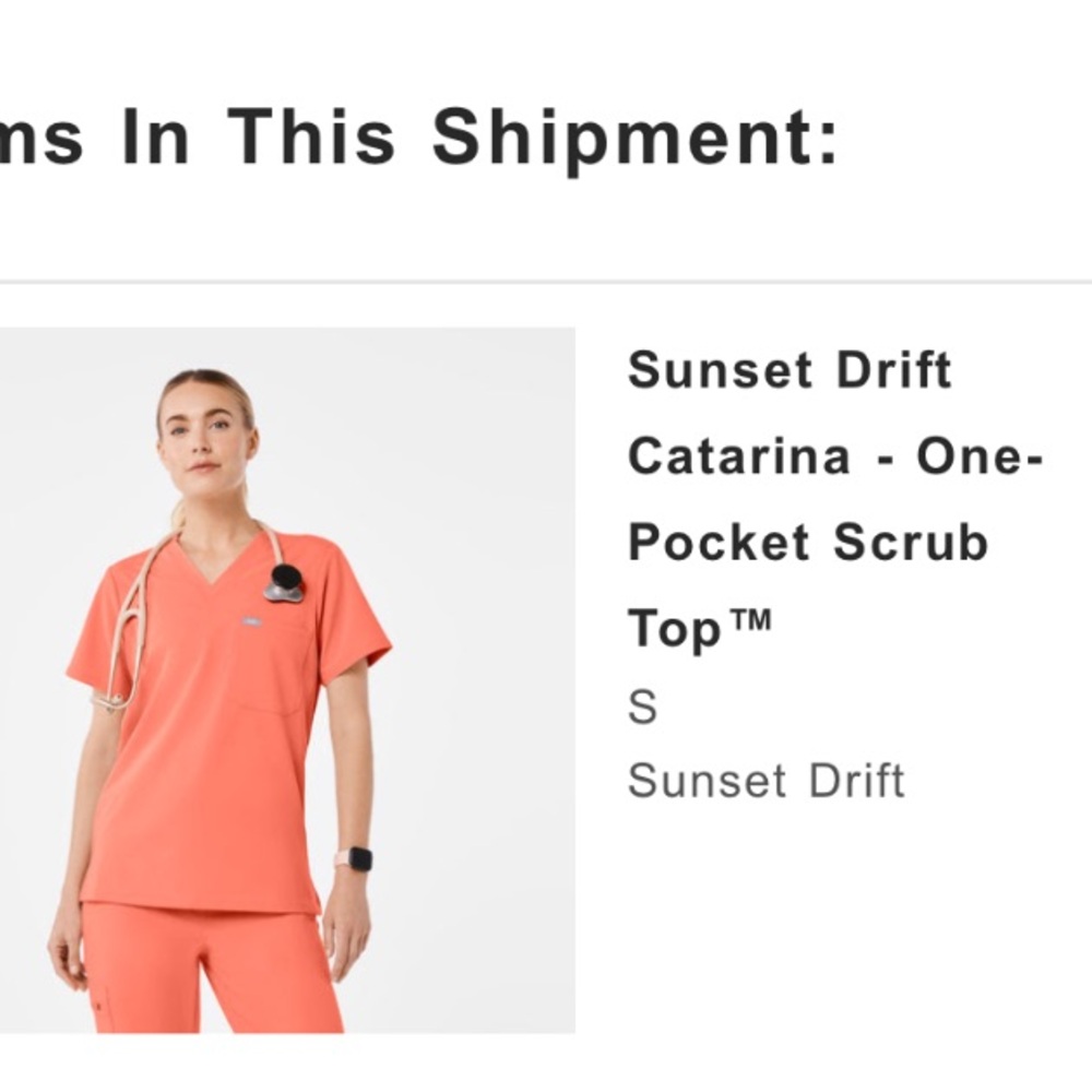 Figs Sunset Drift Catarina Scrub Top- Coral- Small